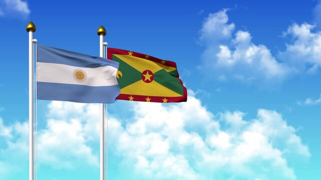 Waving flags of ARGENTINA and GRENADA on pole included with alpha