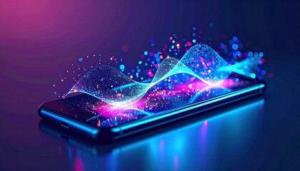 スマートフォンから飛び出す光・デジタル社会、ネット空間のイメージ