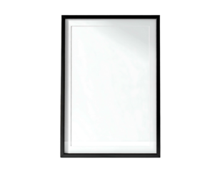 Sleek, modern black picture frame on a dark background, showcasing a blank white mat