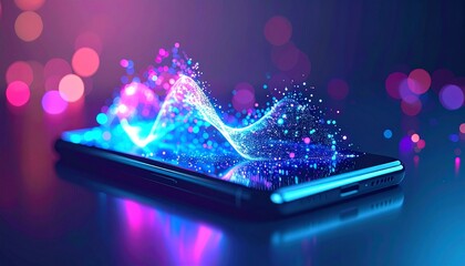 スマートフォンから飛び出す光・デジタル社会、ネット空間のイメージ