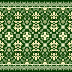 Geometric pixel art pattern. Abstract pixel art geometric ethnic pattern design for fabric, carpet, tile, rug, clothing, embroidery, needlepoint and background. Vector pixel art seamless motif ethnic