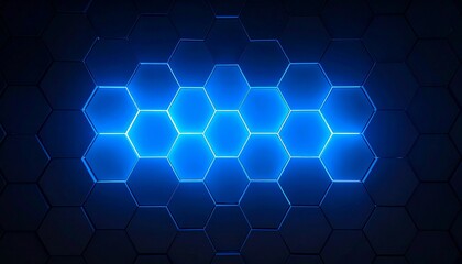 Glowing Hexagon Grid: An illuminated, futuristic geometric design of blue glowing hexagons against a dark backdrop, perfect for technology and digital themes. 
