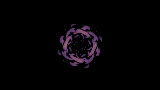 dark purple circle flame effect in pixel art style with black screen background