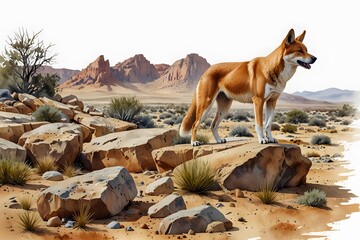 Dingo Exploring Rocky Landscape 