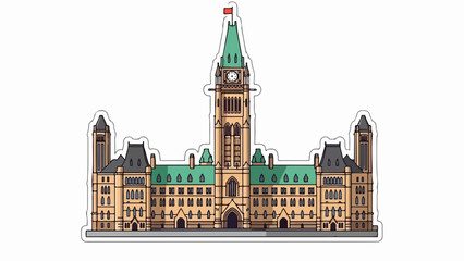 Obraz premium A stylized illustration of a large, ornate government building with a central clock tower