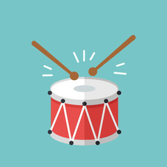 Drum and drumsticks making music with sound waves.