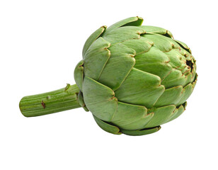 Obraz premium A fresh, green artichoke rests on a stark black background