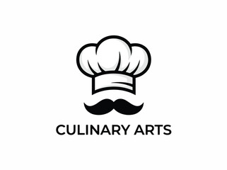 Culinary Arts Logo Design Chef Hat and Moustache Symbolizing Gastronomy and Professional Cooking