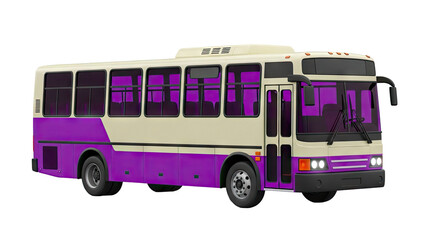 3D rendered beige and purple bus with tinted windows