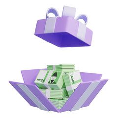Gift Box Overflowing with 10,000 South Korean Won Bills 3D Illustration