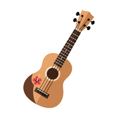 Fototapeta premium A wooden ukulele with a floral design and four strings.