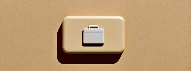 Minimal beige briefcase icon representing business and professional concept in soft neutral tones, clean ui style with copy space. banner 