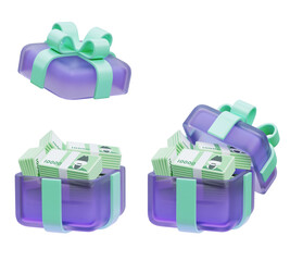 Gift Box Overflowing with 10,000 South Korean Won Bills 3D Illustration