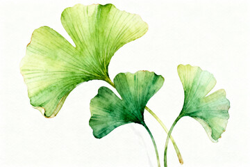 Watercolor painting of ginkgo leaves