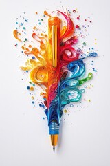 Paper art pen, multicolored, isolated on white background.