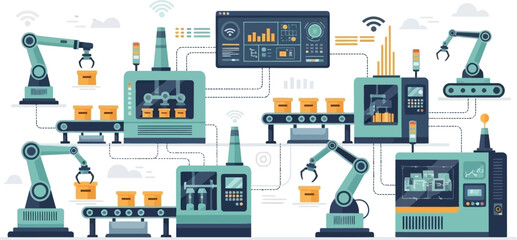 Advanced industrial robotic manufacturing system with automated assembly lines and monitoring