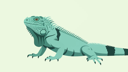 Obraz premium A teal iguana is depicted in a side profile against a pale green backdrop
