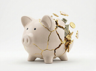 Piggy bank explosion money saving concept design corporate background