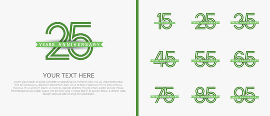 Fototapeta premium anniversary logo set with green ribbon. green number on white background for celebration moment