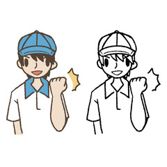 Obraz premium 作業員のガッツポーズ