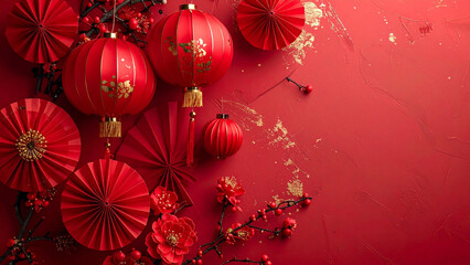 Chinese New Year Minimal Background with Elegant Red Decorations