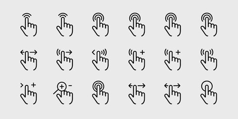 Hand Gestures Touch Screen Interface Icons Set Vector Illustration of Human Hands Touching Tapping Swiping Pinching Zooming Mobile Device Display in Modern Minimalist Style for UI UX Design Technology