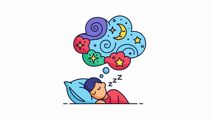 Obraz premium A person sleeps soundly, dreaming of stars, moon, and colorful clouds