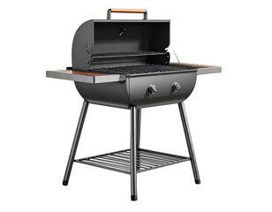 Black Charcoal Grill with Open Lid.