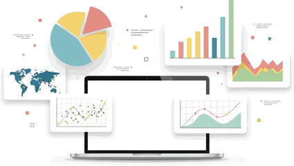 Digital data analysis and visualization concepts with charts and graphs on computer screen