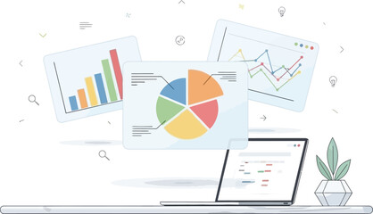 analytics and data visualization on computer screens with charts and graphs