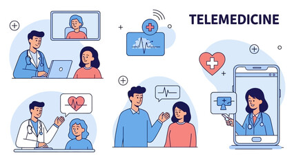 Telemedicine concept, virtual doctor consultation, online healthcare services, and remote patient