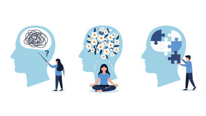 Mental Health Concept: Therapy, Meditation, and Cognitive Restructuring