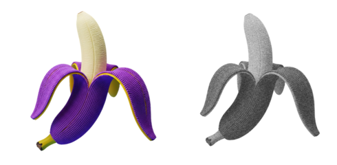 Colorful and monochrome bananas isolated on transparent background