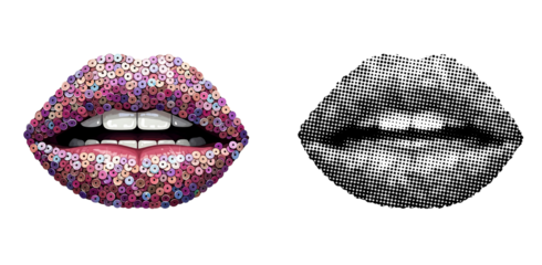 Colorful floral lips  isolated on transparent background