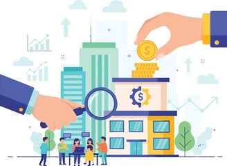 business growth analysis with financial investment and market research concepts