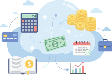 Digital Finance and Cloud Computing concept illustrating cash flow management with technology tools