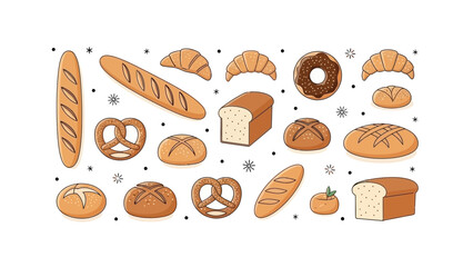 Assortment of Fresh Baked Goods and Pastries - Vector Illustration Collection
