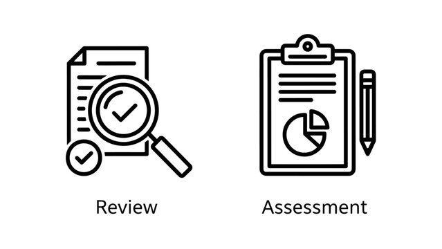 Strategic experiment and pilot project icons: magnifying glass, gears, paper airplane launching, innovation, startup ideas