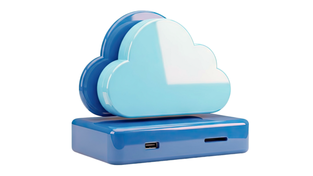 3D Render of a Blue Cloud Storage Device - Powered by Adobe