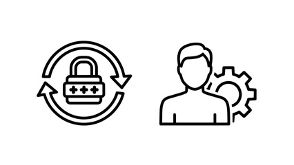 Fototapeta premium User account security and settings icons featuring password lock cycle and human profile with technical gear, authentication concept.