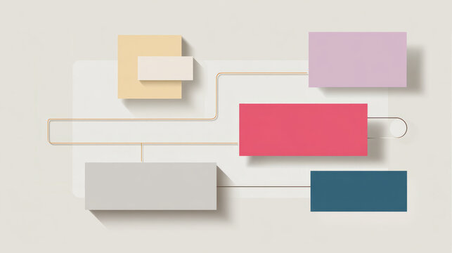 flowchart. Abstract flowchart with geometric shapes connected by thin lines, representing minimalist business concepts. pitch deck slides.

