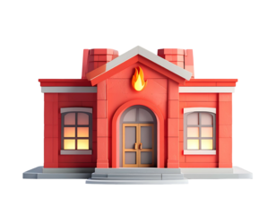 Red House Model with Flame Icon.