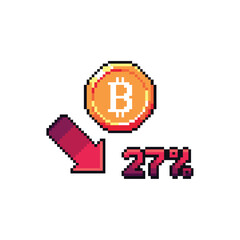 Obraz premium Pixel art vector bitcoin go down 27% from all time high. good for your project 