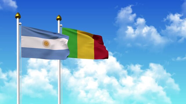 Waving flags of ARGENTINA and MALI on pole included with alpha