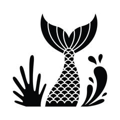 Obraz premium a simple black and white illustration of a mermaid s tail and some aquatic plants