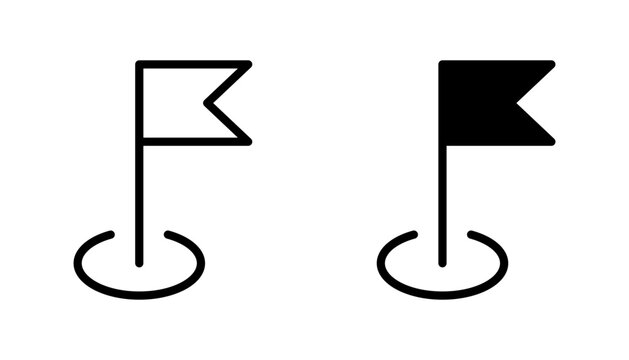 Location flag marker icon set in outline and solid style, representing destination or goal