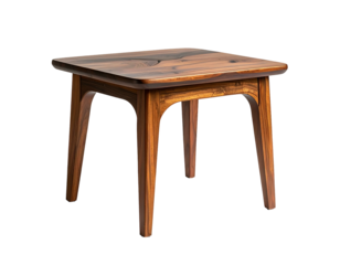 Smooth, rounded wooden table with four curved legs, natural grain detail