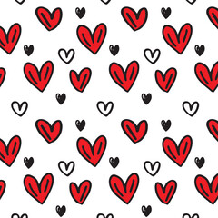 Cute Heart Seamless Pattern for Valentine Day. Love Hearts Seamless Repeat Pattern Design
