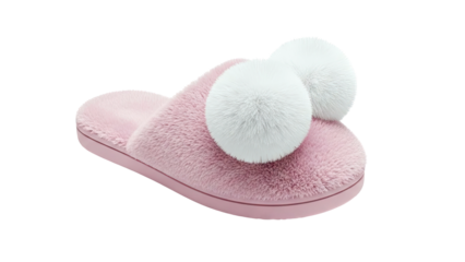 Pink Fuzzy Slipper with White Pom Poms