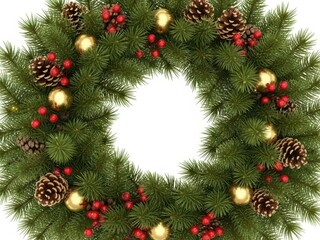 Christmas wreath with pinecones, berries, and golden ornaments for holiday decoration